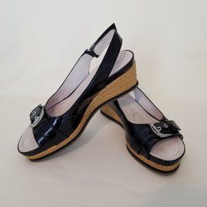 Ara Black Patent Sandals Small Wedge women,  7M